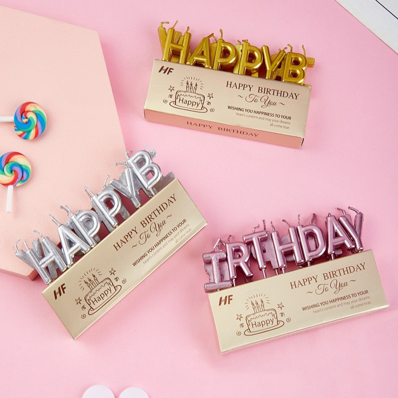English alphabet candle pencil number golden silver happy birthday baby one year old cake decoration smokeless gold plated