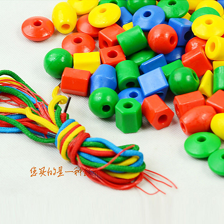 Children Plastic Building Blocks Solid Threading Small Strings Beads Necklace Handmade Kindergarten Children Intellect Puzzle Early Education Toys