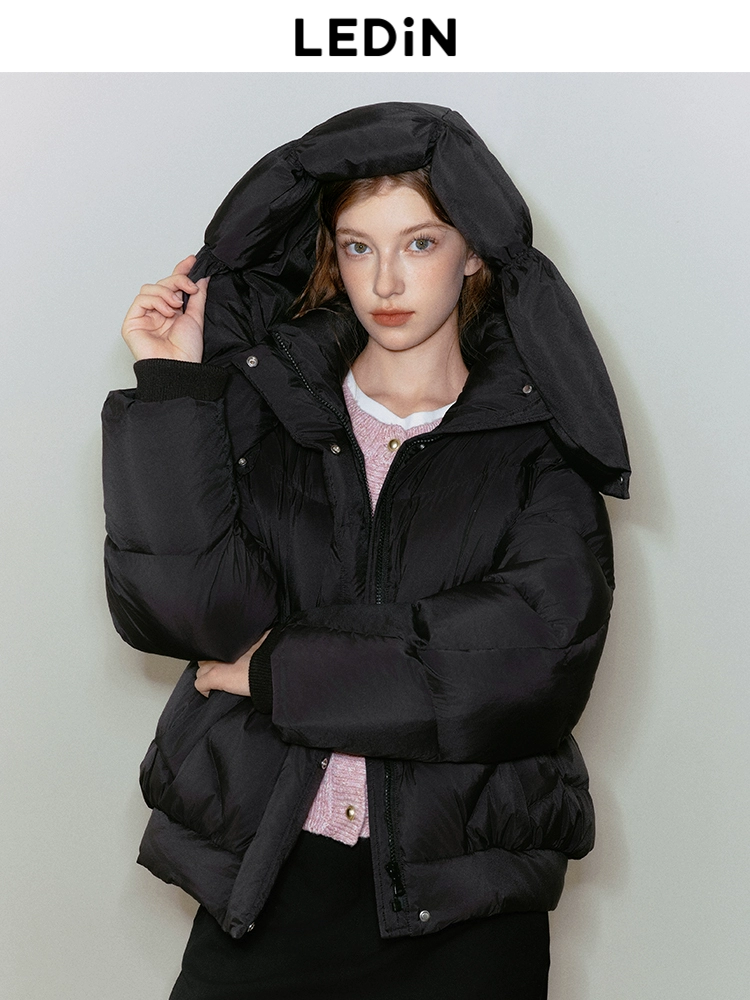 乐町面包羽绒服女2024年冬季新款超柔连帽保暖外套