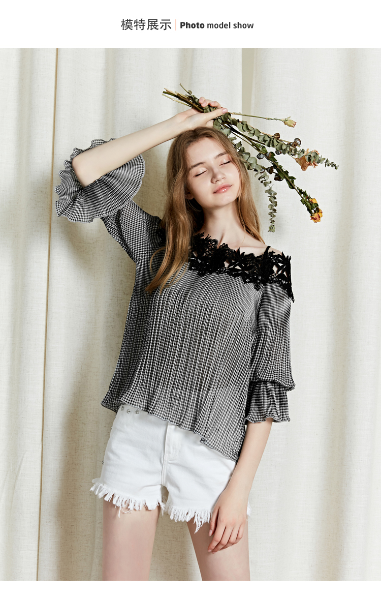 Áo voan ren Lecho 2018 hè mới của phụ nữ quai ngang vai từ áo sơ mi xếp li khí chất siêu tiên áo sơ mi nữ cao cấp hàng hiệu