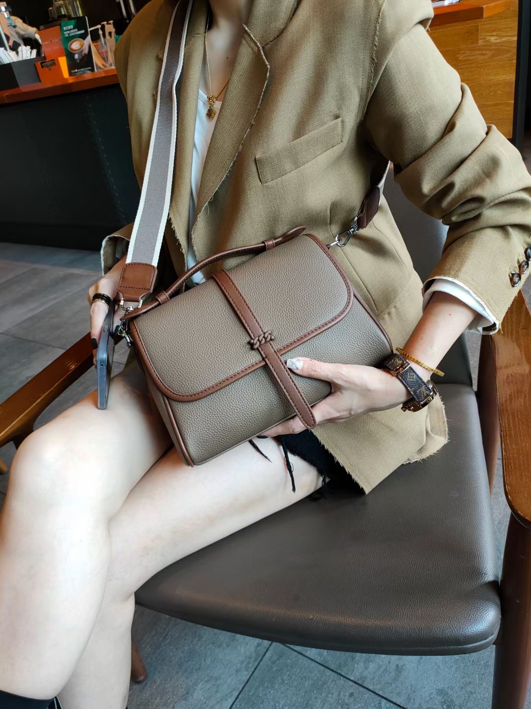 Small ck2021 new genuine leather handbag layer togo cow leather single shoulder bump color flip side satchel small square bag