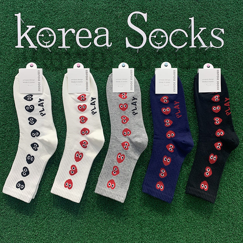 Spring and summer new South Korea Dongdaemun Peach Hearts Loving Eyes Thread Lady Midtubes Cotton Socks All Season Socks
