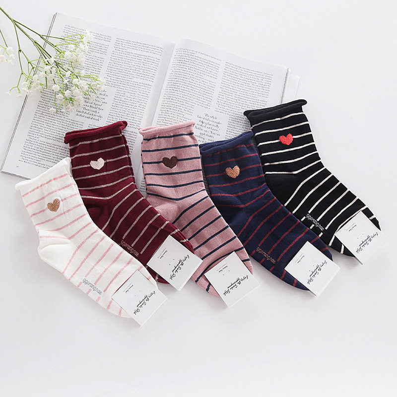 Korea East Gate Socks Striped Loving Curl Lady Socks Lady Cotton Socks Casual Long Barrel Socks