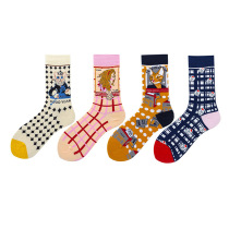 Four Seasons Illustrator Inserts Plaid Lolita Tide Socks Cute Cartoon Day Ensemble Women Socks Midcylinder Socks