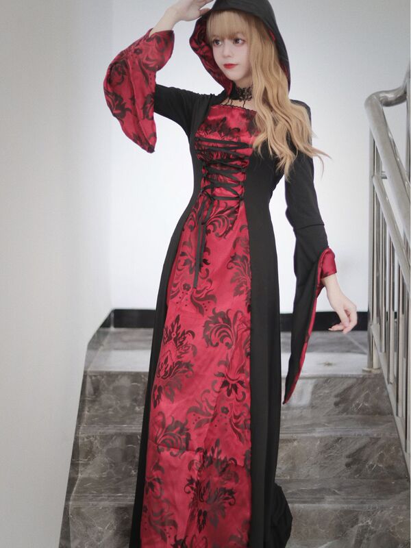 Halloween Cosplay Costume Large Size Cape Vampire Role-Playing Court Dress Ball Witch Dress Long Robe