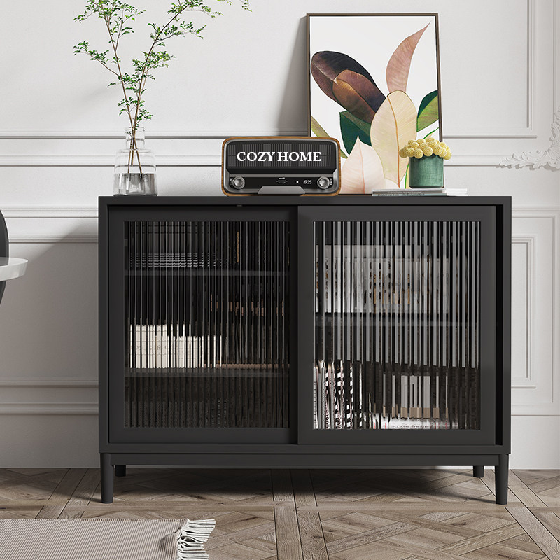 Fataway retro solid wood black dining cabinet door hall XUANGUAN CABINET LIGHT LAVISH GRANDMA CABINET LONG IRIDESCENT GLASS AIR HIGH CABINET