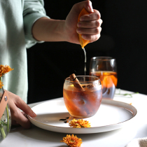  ins gold heat-resistant tempered glass water cup Microwave oven milk cup Drop-resistant and non-shatterable golden water cup mouth cup