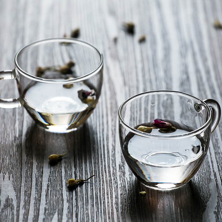 Heat-resistant glass small handle cup with handle small flower tea cup Tea cup 100ML can be used in microwave oven