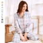 Bộ đồ ngủ cotton dài tay tiêu chuẩn Mỹ mùa thu đông có thể mặc đồ kẻ sọc cotton ngọt ngào phục vụ nhà hai dây mùa xuân kiểu đồ bộ