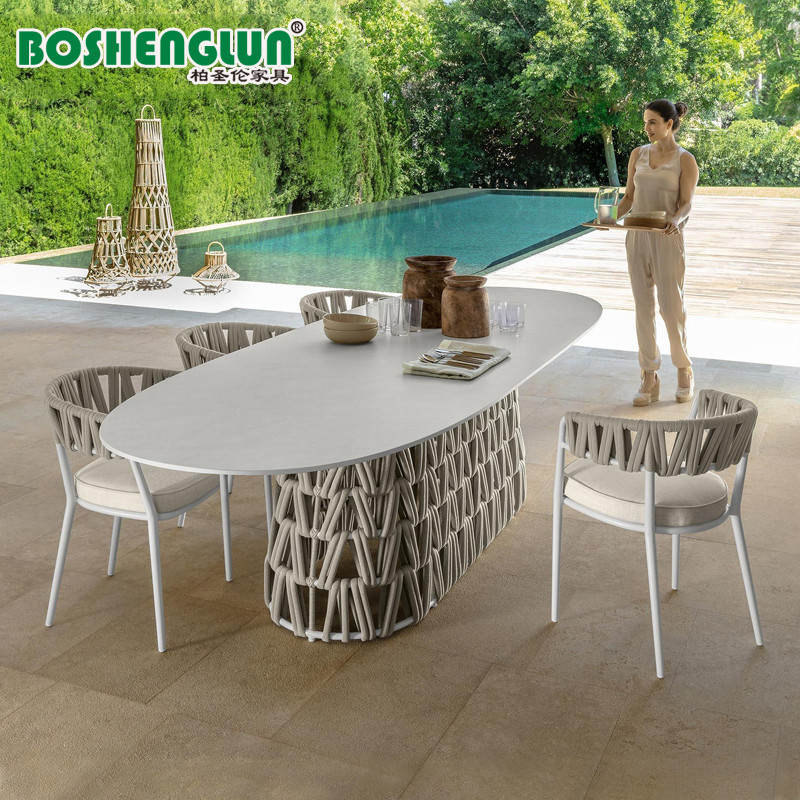 Slate Dining Table Outdoor Balcony Courtyard Rattan Leisure Table and Chairs Internet-Famous Waterproof and Sun-Resistant European-Style Outdoor Tea Table and Chair Set