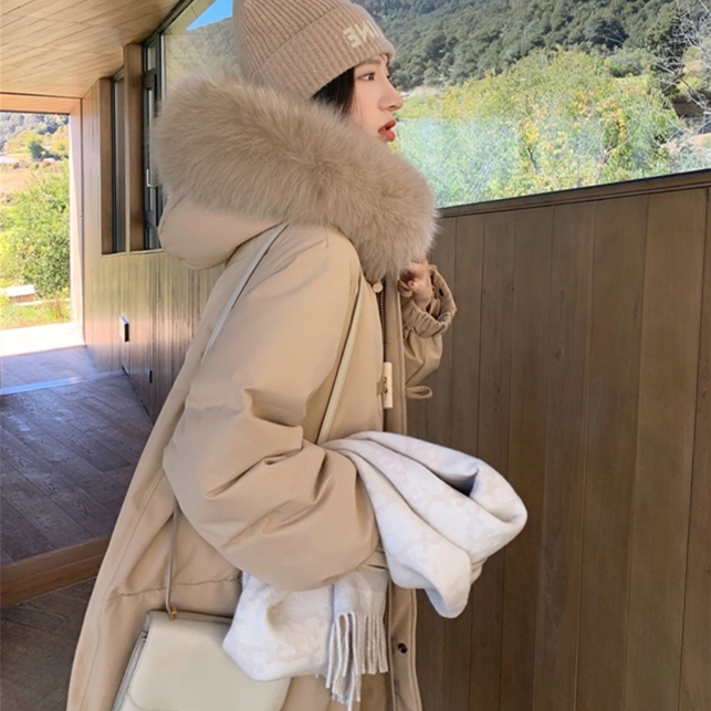 Off-Season Clearance Northeast Fashion Mid-Length down Jacket for Women 2025 New Winter Thickened Cold-Proof Coat in Milk Tea Color