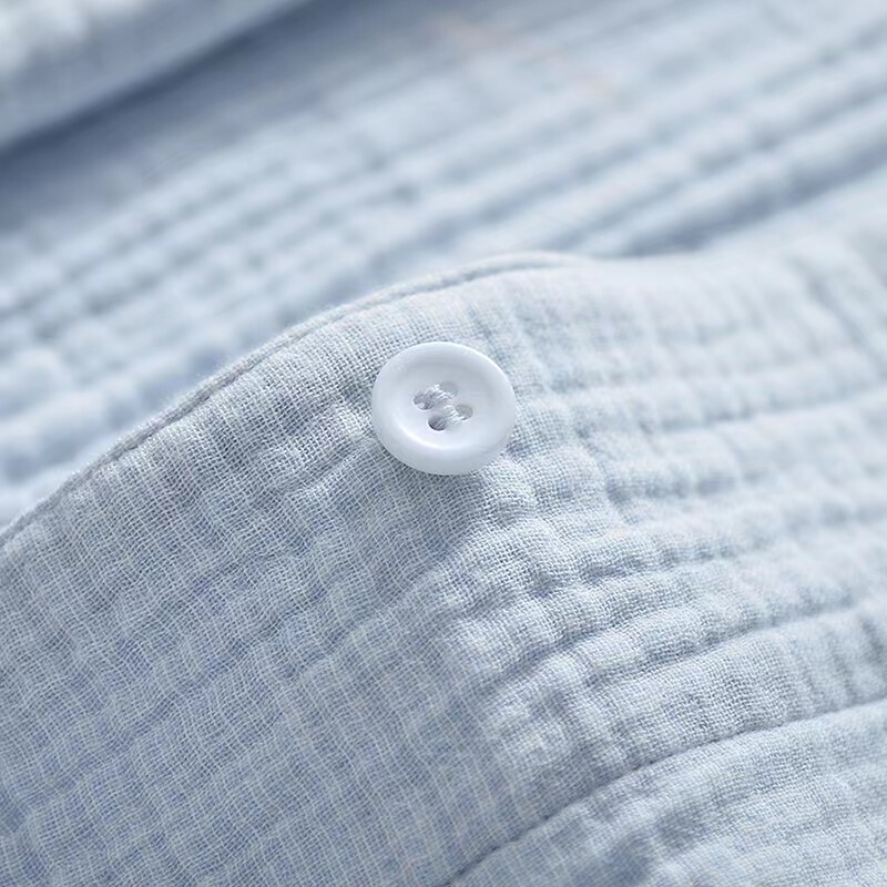 Three-Layer Gauze Unprinted Japanese-Style Soft Pajamas Long-Sleeved Crepe Pure Cotton Home Clothes Sweat-Absorbent and Breathable Spring and Summer Suits for Men and Women