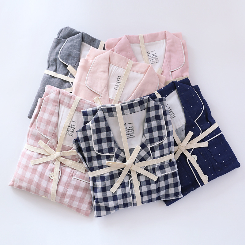 Muji Japanese Quality Children's Pure Cotton Double-Layer Gauze Fabric Spring and Autumn All-Cotton Kids' Pajamas Home Wear Parent-Child Matching Outfits