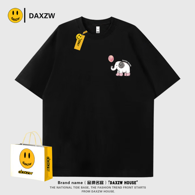 Daxzw American Retro Heavyweight Pure Cotton Loose Round Neck Summer Top Versatile Short-Sleeved T-Shirt for Men and Women Couples ins
