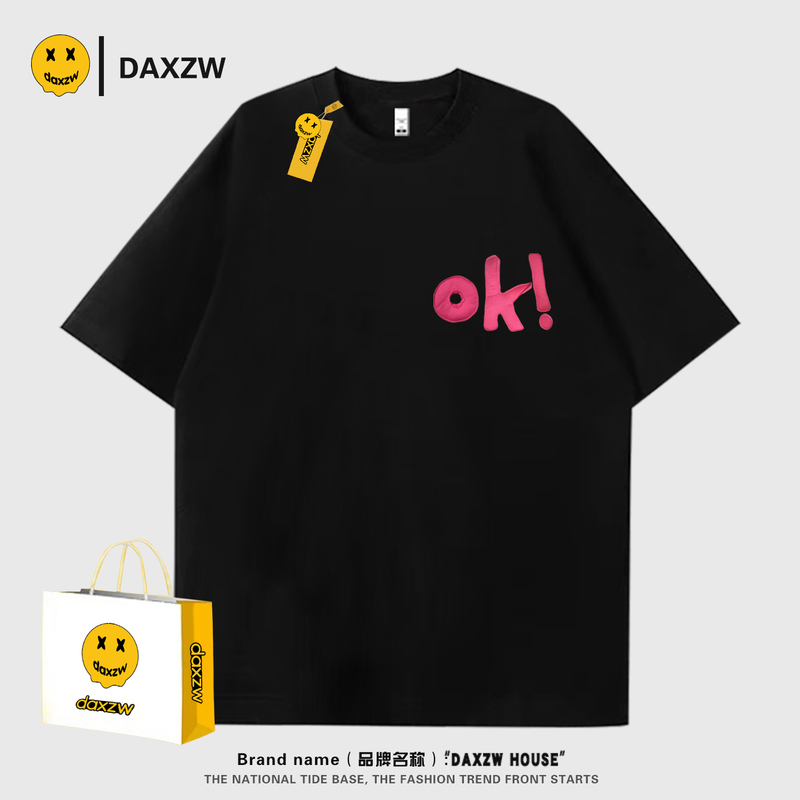 Daxzw Trendy Brand Letter Print Short-Sleeved T-Shirt for Men and Women, Loose Round Neck Pullover, Casual and Versatile, Summer 2026