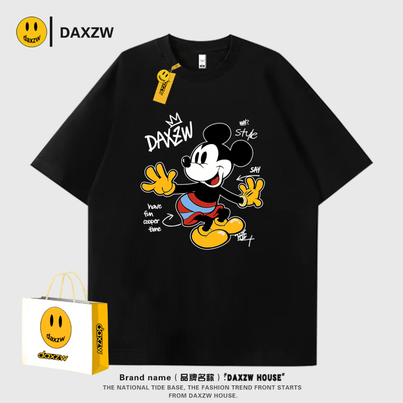Daxzw American Retro Cartoon Mickey Summer Loose Simple Round Neck Top Trendy Brand Short-Sleeved T-Shirt for Men and Women Daxzw American Retro Cartoon Mickey Summer Loose Simple Round Neck Top Trendy Brand Short-Sleeved T-Shirt for Men and Women
