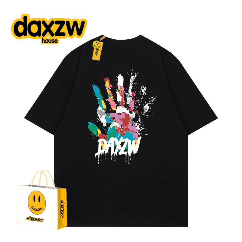 Daxzw Unisex ins American Heavyweight Trendy Brand Top Couple Casual Spring and Summer Round Neck Loose Short-Sleeved T-Shirt