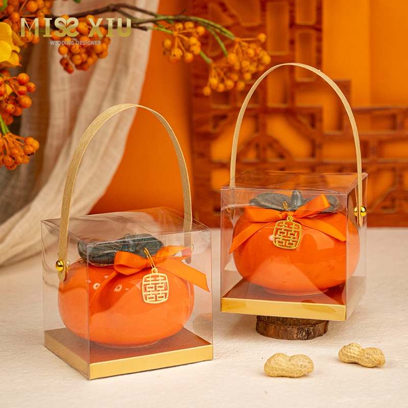 Persimmon Ruyi] Wedding Delight Sugar Box Jar Candy Box Companion Gift Box Creative Engagement Ceramic Persimmon Jar Finished Product-Taobao