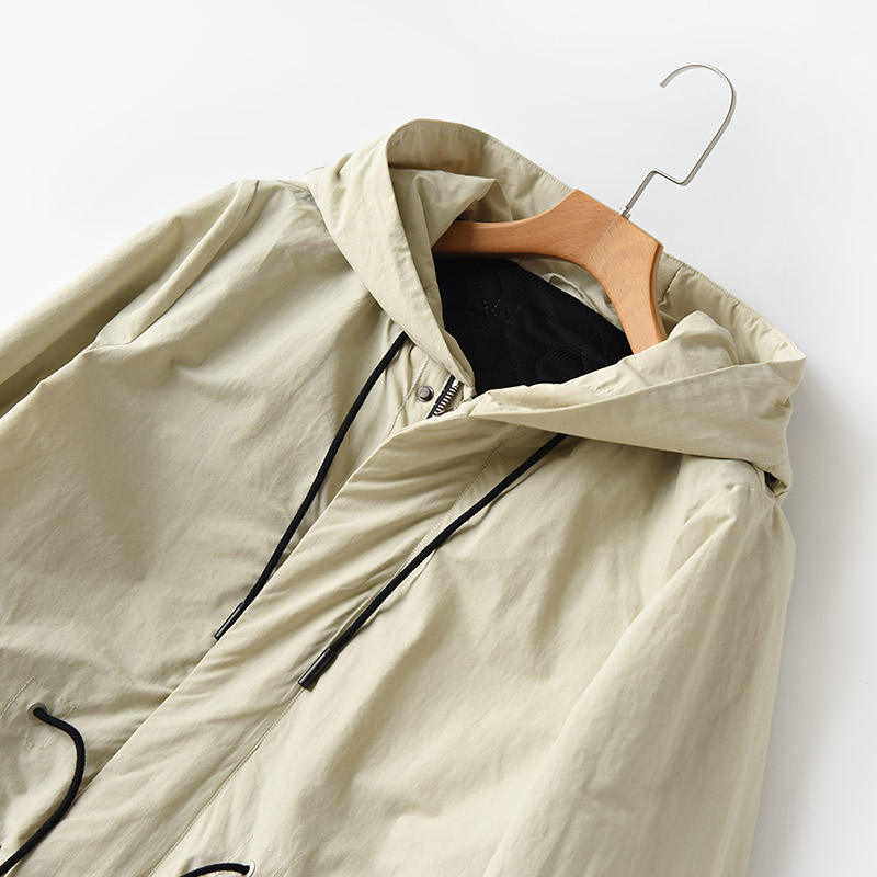 Bộ đồ cotton dài mỏng cho nam, áo khoác nhẹ, áo khoác ấm có mũ trùm đầu, áo khoác nam, mùa thu đông áo gió điều hoà