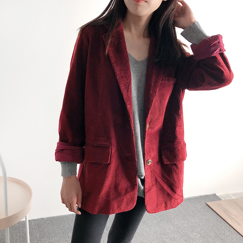 Áo khoác nhung nữ phù hợp với áo khoác Lapel giản dị Thu đông mới K bộ vest nữ quần lửng