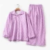 Bộ đồ ngủ bằng vải nhung cotton cho nữ Quần dài tay hai dây phục vụ nhà mùa thu đông pijama lụa ngắn Bộ Pajama