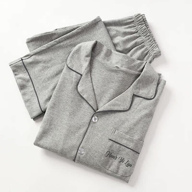 Cặp đôi mẫu đồ ngủ cotton dệt kim nam và nữ cardigan dài tay quần dài phục vụ tại nhà hai mảnh phù hợp với quần áo mùa thu đông đồ ngủ nam