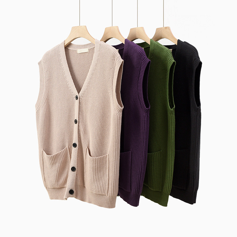Женская жилетка 简约全棉针织马甲 女士全棉百搭v领开衫上衣 毛衣外套 马甲 秋款 OTHER