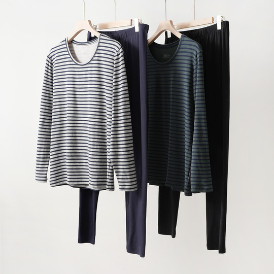 福利款 男士条纹圆领套装 秋衣秋裤 内衣家居套装秋冬款