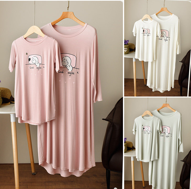 Pituitary Soft Comfort Modale Parent-child Sleeping Dress Girl Foreign Dress Medium Long Dress Thin Lady 50% Sleeve Pyjamas