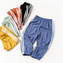 Детские крутые и противомоскитные штаны мужские и женские полоски детские полоски длинные брюки мягкая клетка брюки CUHK детские летние деньги
