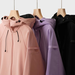 Women's soft shell velvet lined jacket, composite one-piece velvet outdoor windproof and water-repellent jacket, hooded warm jacket k