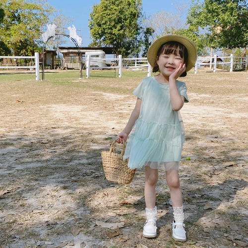 Бесплатная доставка, платье маленькой принцессы, детское платье с короткими рукавами из чистого хлопка, марлевое платье для девочек, дети маленького и среднего размера, тонкий стиль, летний стиль