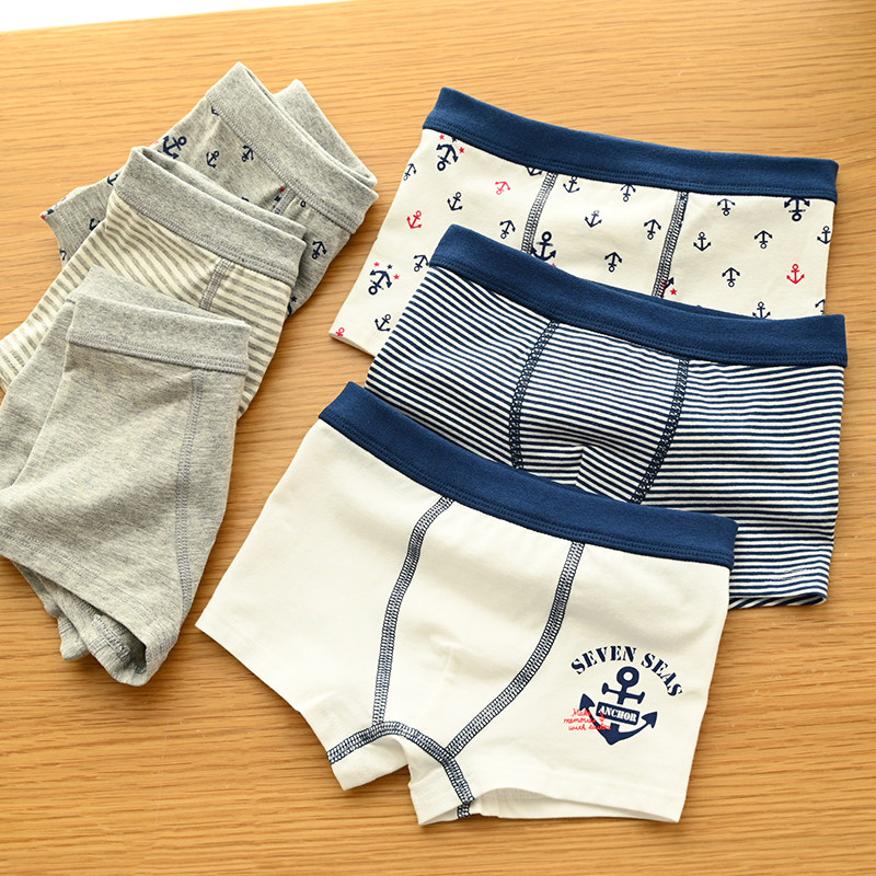 Cotton three-piece children's boxer briefs boys striped lingerie home flat pants for children summer