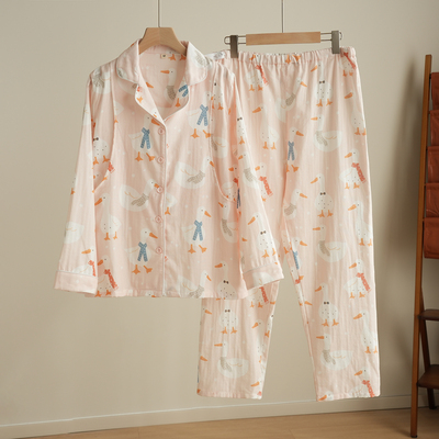 Women's Double-Layer Gauze Pure Cotton Maternity Wear, Nursing Pajamas, Loose-Fitting Home Wear Set for Pregnancy and Postpartum, Spring and Autumn Style — 2