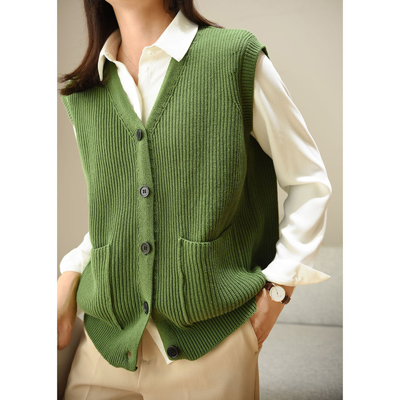 Simple all -mats of cotton knitted vest vessels versatile V -neck sweater jacket jacket horses clip