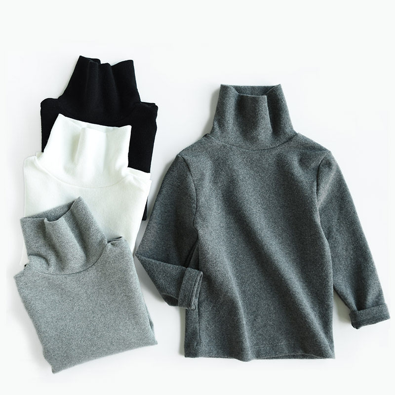 Cotton elastic thick children's cotton sanding base shirt half turtleneck long-sleeved T-shirt medium-sized children's autumn and winter clothing