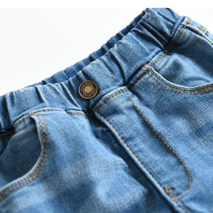 Bổ sung cho Chaofan Quần jeans co giãn Khâu ba chiều Quần bé trai và bé gái Mùa thu phong cách mới shop quần áo trẻ em