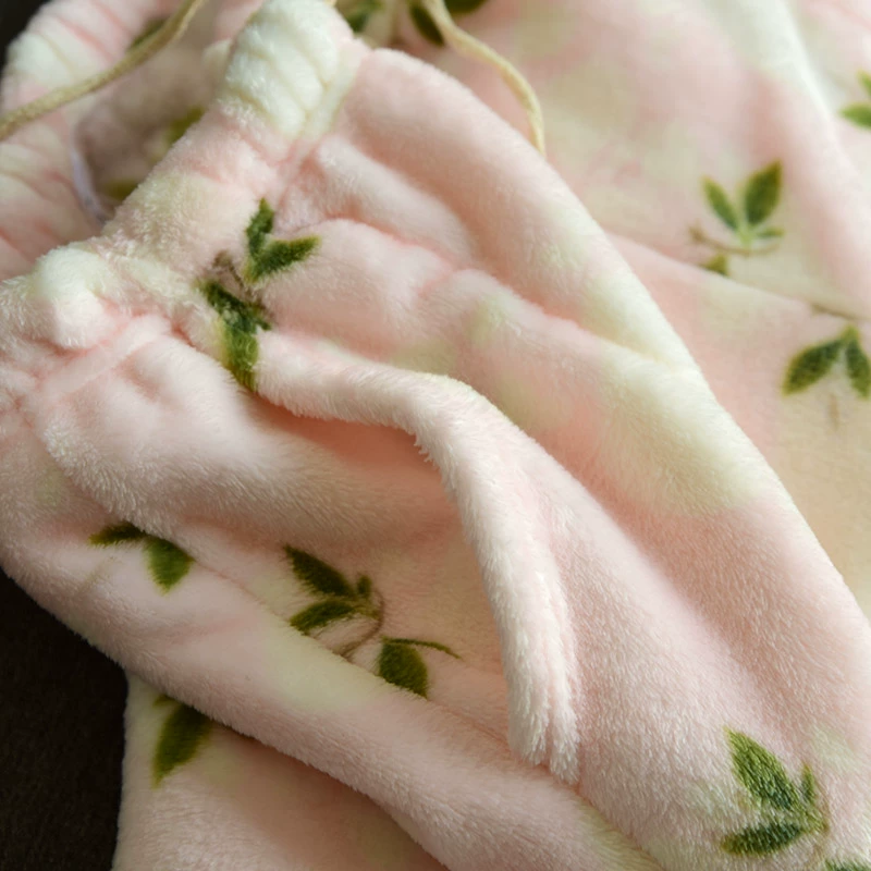 Quần flannel nữ, quần ngủ, mềm, dày, ấm, quần áo gia đình, quần áo mùa thu đông bộ lụa mặc nhà