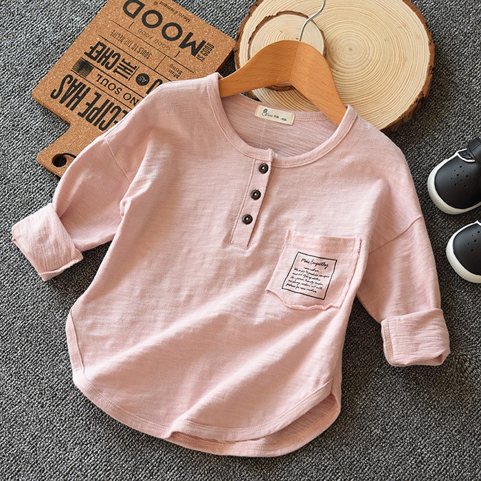 Chất liệu cotton tre mềm mại, áo thun dài tay cho bé, bé trai và bé gái, bé trai lớn, mùa thu 2018 phong cách mới áo thun trẻ em nữ