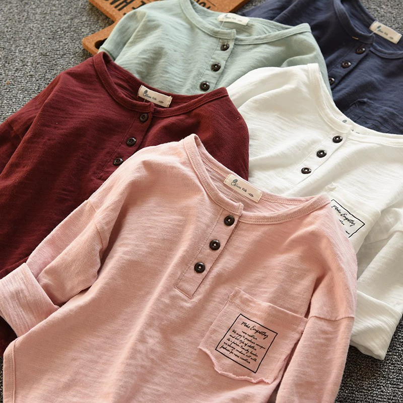 Chất liệu cotton tre mềm mại, áo thun dài tay cho bé, bé trai và bé gái, bé trai lớn, mùa thu 2018 phong cách mới áo thun trẻ em xuất khẩu