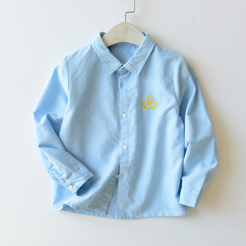 Cotton mềm giặt trẻ em huy hiệu oxford áo sơ mi dài tay bé trai và bé gái mùa thu quần áo bé trai