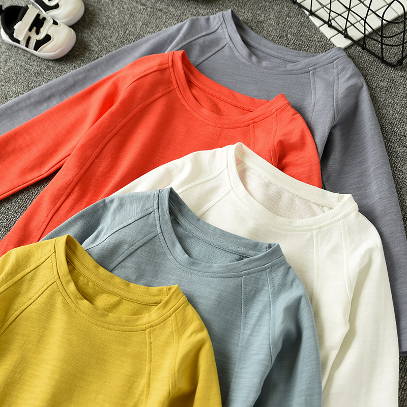 Áo phông trẻ em bằng tre dài Áo phông bé trai và bé gái cotton cổ tròn Áo pull trẻ em mùa thu mới áo phông sexy cho bé 