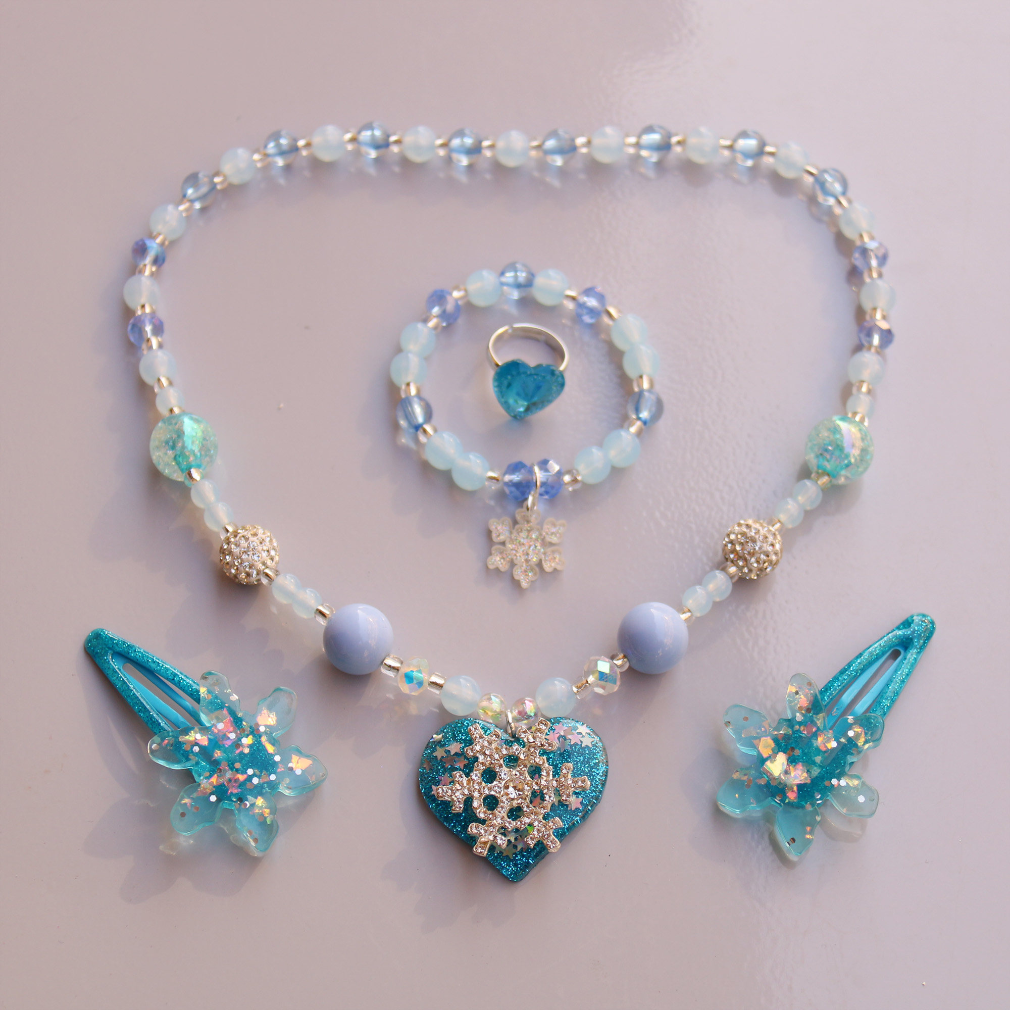 Girl Child Girl Girl Snow-Snow-Frozen Jewelry Princess imitates Pearl Necklace Bracelet Ring Kit Gift