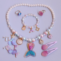 Girls Children Baby Girl Accessories Jewelry Man Fish Tail Pearl Necklace Bracelet Set Birthday Gift