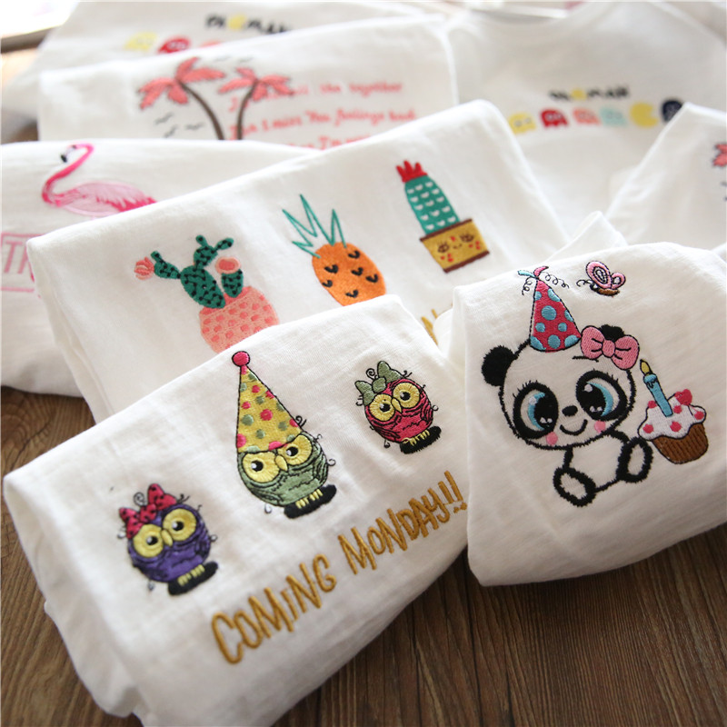 Ultra Value ~ Spring Summer Parenting Girl's Bamboo Festival Cotton Long sleeves T-Shirt Korean version of children embroidered round collar internal hitch