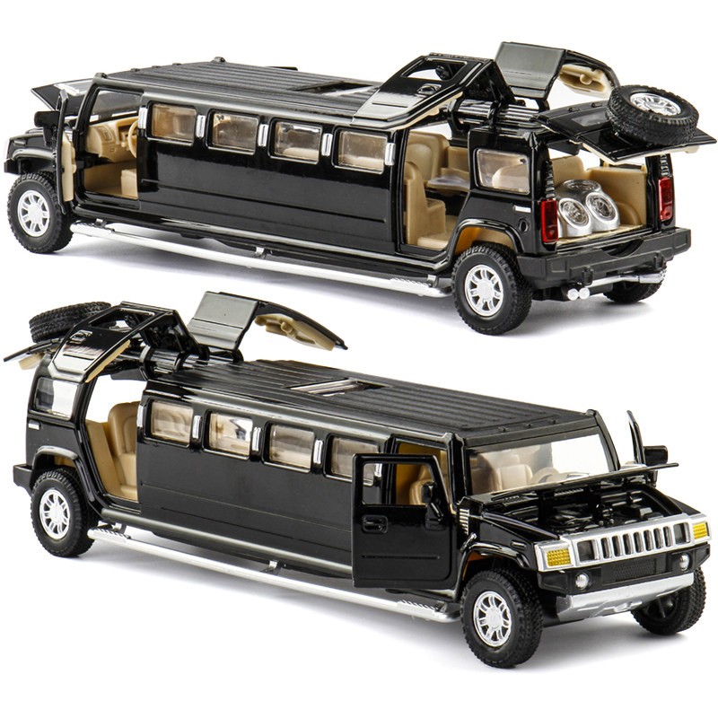 Metal 1:32 Hummer extended edition alloy car model acousto-light pullback open door children's toy birthday gift
