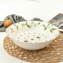 Jinyu Tangshan bone china 9 inch double layer drain plate dumpling plate household creative ceramic round double layer water plate