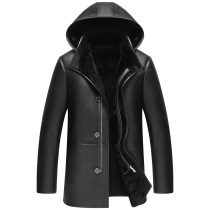 Detachable hat coat Australian original sheep leather winter thickened leather hair one mens coat real leather mens