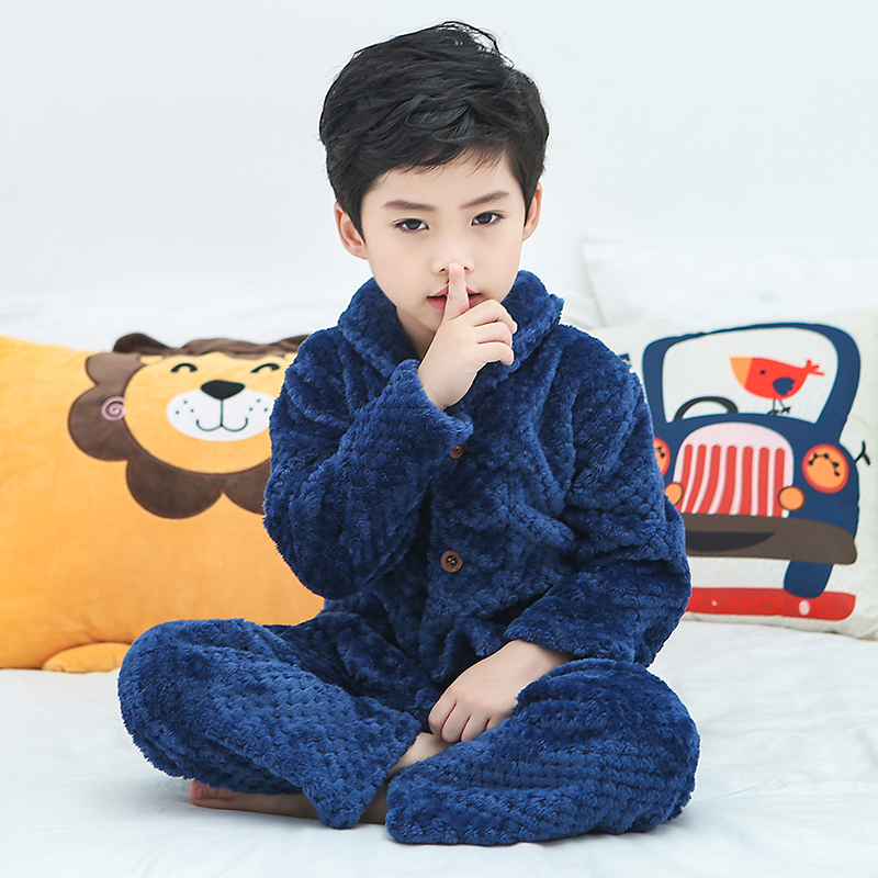 Child Pyjamas Boy Autumn Winter Coral Suede Thickening CUHK Boy's home Boy Flannel Pyjamas pyjamas suit