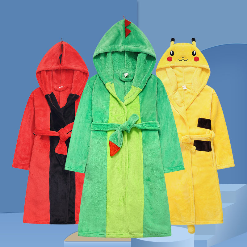 Fall and Winter Children's Dresses Coral Flag Bath in Large Children's Baby Cartoon Cartoon Pajamas